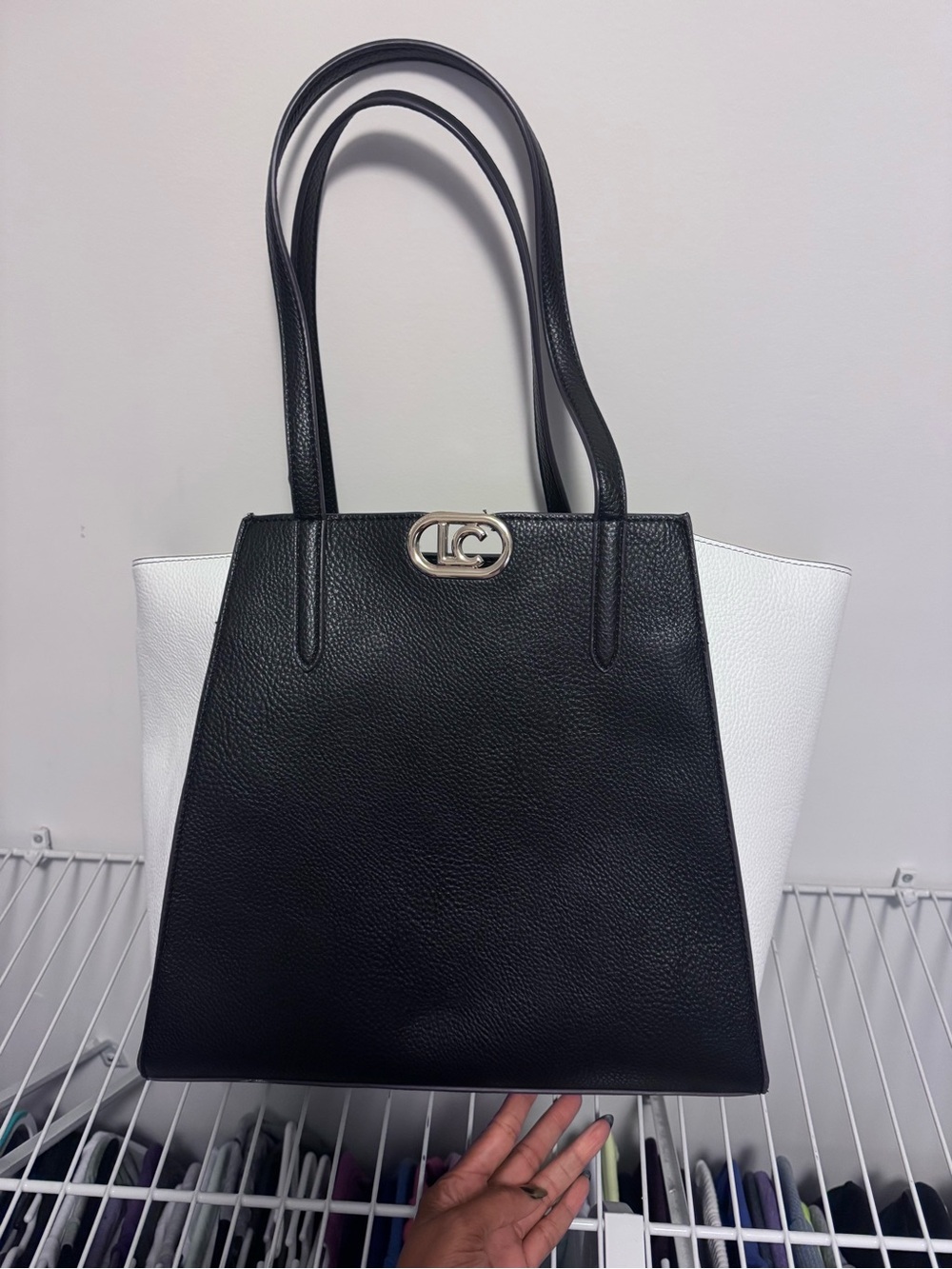 Liz Claiborne Black & White Pebbled Leather Two-Tone Tote